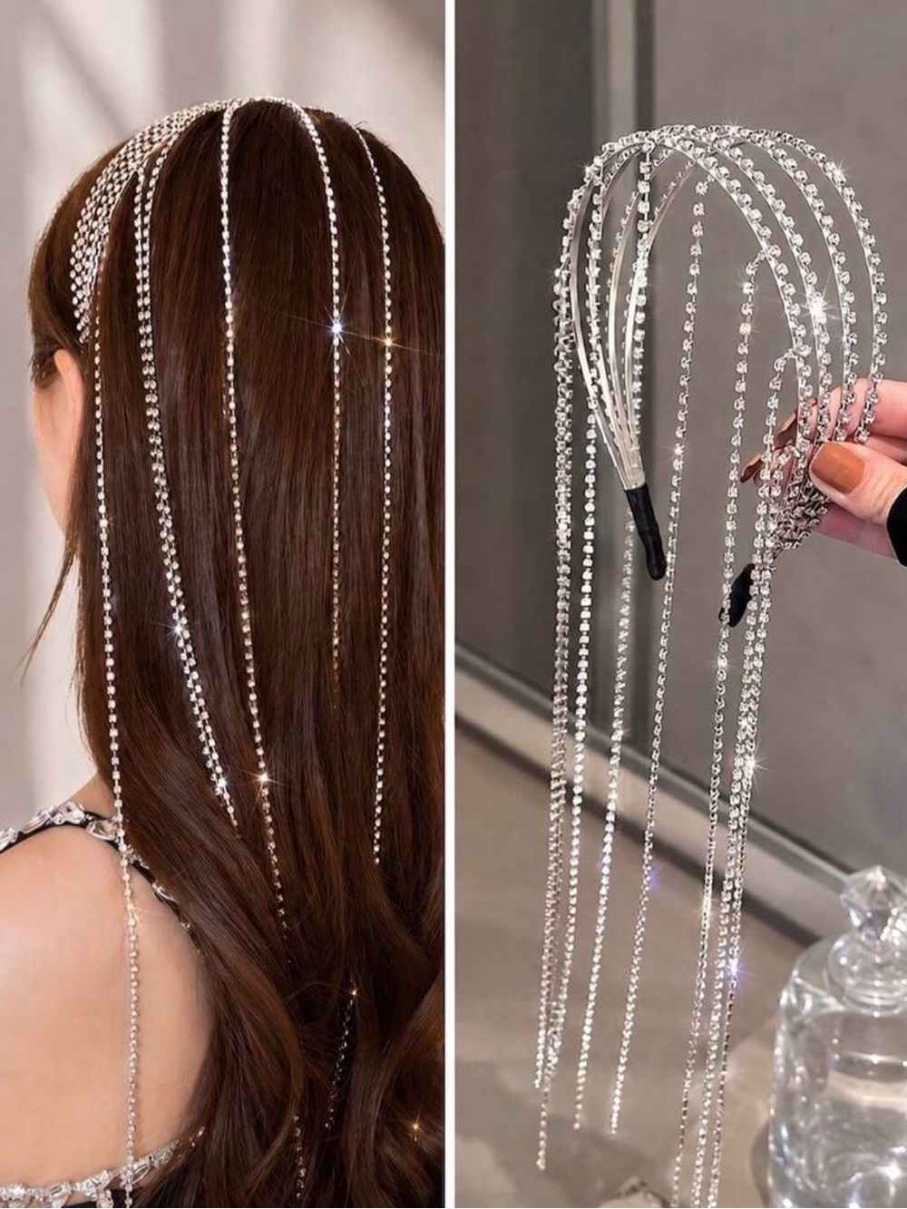 Silver Crystal Cascade Headband